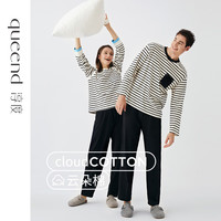 淳度 男女款家居服男套装薄款 黑白条纹/黑色（男） XL