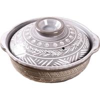 饭田职人GINPO花三岛万古烧土锅 家用耐高温砂锅炖锅陶土锅煲汤锅 明火电磁炉用 10号 4L