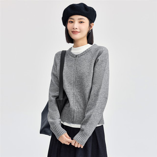 佐丹奴针织外套女简约气质插肩袖圆领拉链针织开衫女13354672 M