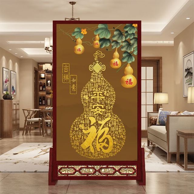 斯丽凯 新中式入户屏风隔断客厅玄关现代简约布艺办公室双面简易实木座屏 20cm宽*20cm高