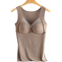 雅鹿保暖背心女德绒女士内搭秋冬季加绒无痕一体式带胸垫无袖上衣打底 棕灰色 XL (80-110斤)