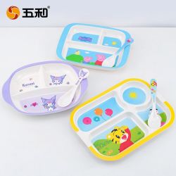 五和 儿童餐盘可爱卡通宝宝分格盘佩奇餐具分隔早餐盘子家用送勺子