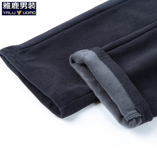 雅鹿男装加绒加厚休闲裤男2025冬季灯芯绒直筒弹力商务休闲裤 黑色-加绒加厚 M (90-110斤）