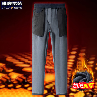 雅鹿男装加绒加厚休闲裤男2025冬季灯芯绒直筒弹力商务休闲裤 黑色-加绒加厚 M (90-110斤）