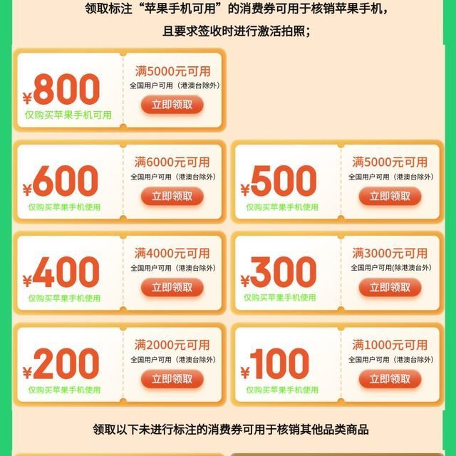京东 政府消费券 领苹果6000-600/5000-500元消费券