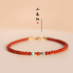 TMOWO 凉山南红玛瑙手串小米珠圆珠单圈本命年细款柿子红手链女小众 2mm南红：手腕长15厘米