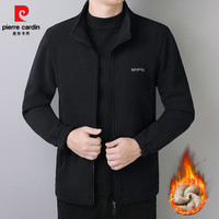 皮尔卡丹(pierre cardin)摇粒绒外套男士冬季立领加绒开衫休闲运动上衣中年爸爸秋装夹克 黑色 3XL