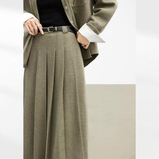【杜鹃同款】秋冬质感金属皮带气质百搭女式百褶半身裙