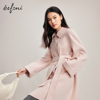 伊芙丽双排扣设计感气质温柔粉色中长款双面呢大衣女 粉色 M 160/84A
