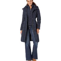 COLE HAAN 歌涵 女士 中长款连帽绗缝及膝羽绒服保暖外套 时尚百搭 可机洗 海军蓝 X-S