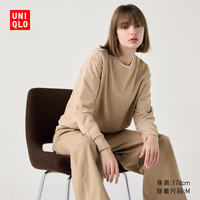 优衣库女装柔软针织摇粒绒圆领套头衫/长袖抓绒卫衣T恤470143 32 深米色 M