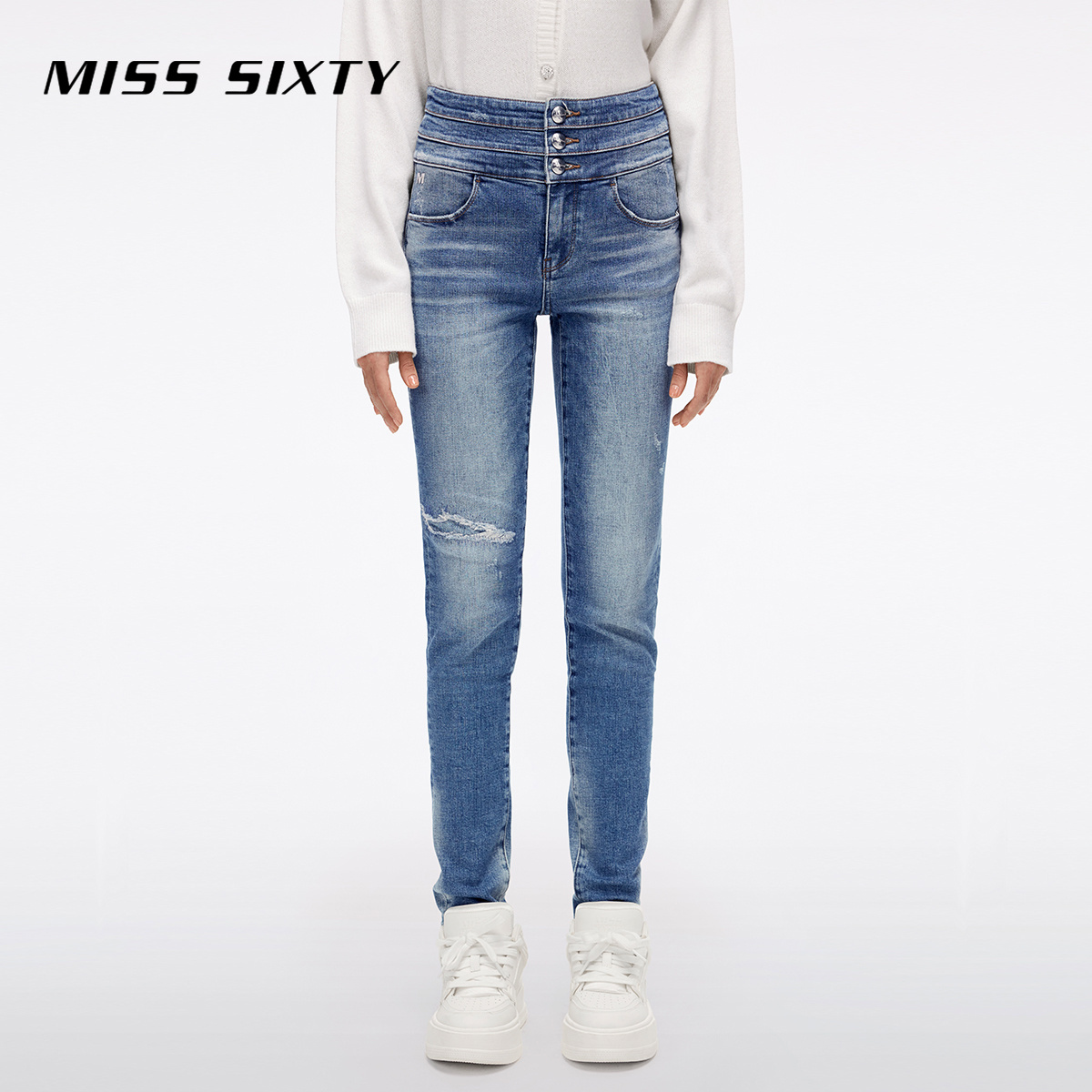【牛仔面料】Miss Sixty春秋牛仔裤复古显瘦百搭三环腰修身