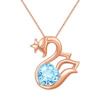 戴时光 18K金镶托帕石紫水晶天鹅之恋吊坠项链