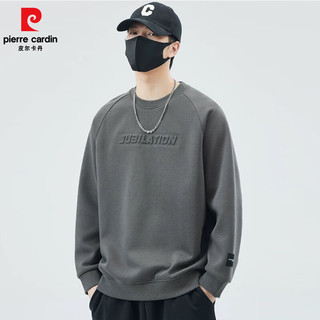 皮尔卡丹运动休闲卫衣男秋冬季圆领套头衫打底长T针织宽松运动潮流上衣款 竹灰 【薄款】 2XL
