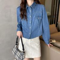 真维斯 秋季时尚百搭休闲外套女显瘦宽松衬衣女式牛仔长袖衬衫潮流棉感