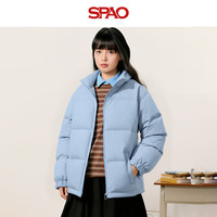SPAO立领绗线棉服男女2025冬季加绒保暖防寒短款宽松外套SPMF23PM01XY 浅蓝#纯色 L