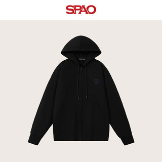 SPAO经典袋鼠兜抽绳连帽开衫卫衣男2025秋季宽松百搭外套SPWY25SS08XY 黑#俱乐部K L