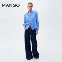 MANGO女装衬衫2025秋装亚麻亲肤内搭蓝色衬衫衬衫外套 中蓝色 M