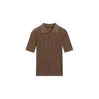 Massimo Dutti新季特惠2025女装通勤风纯色罗纹细节纯棉短袖POLO衫女06809612 深棕色 M (CN 170/92A)