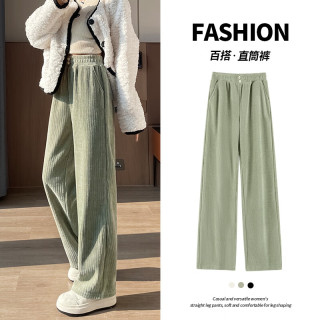 Baleno 班尼路 S&K系列裤子 女雪尼尔直筒裤秋冬 豆绿#纯色 S