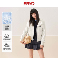SPAO拉链开衫短款连帽卫衣男女2025秋季宽松休闲外套SPWY25AW08XY 米灰#SP心形小熊白-贴布绣 L