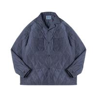 马登 MADEN工装日系复古桃皮绒宽松古巴领菱格棉衣服单排扣厚外套冬装男