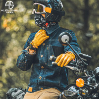 外星蜗牛 摩托车骑行服男巡航凯旋哈雷复古机车服春秋牛仔服防摔衣服 蓝色（上衣） S