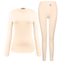 宜而爽宜而爽 保暖内衣男三层加厚全棉圆领套装男暖棉秋衣秋裤 女款 浅玉 XL