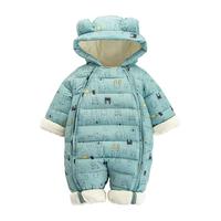 红唇珊婴幼儿连体羽绒棉服加厚加绒新生儿爬爬服连帽卡通保暖哈衣爬行服 米白色鞋子+袋子 70码 0-4个月9-15斤