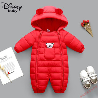 迪士尼（Disney）品牌婴儿男女童连体羽绒棉服秋冬季0-1-2-3岁小童加厚款外出爬服 粉色 80cm 4-9个月14-18斤