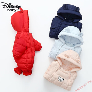 迪士尼（Disney）品牌婴儿男女童连体羽绒棉服秋冬季0-1-2-3岁小童加厚款外出爬服 粉色 80cm 4-9个月14-18斤