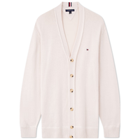 Tommy Hilfiger【宽松针织】秋冬男女商务休闲通勤V领慵懒风开衫外套毛衣 【净色针织开衫】-米白色AWD XS (:120斤以下)