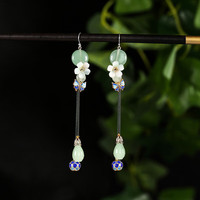 古语今风配旗袍的流苏耳环 古风绿色东陵玉耳饰 国风个性耳坠楼兰客栈原创 精品925银耳钩