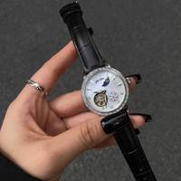 Folli Follie 手表全自动镂空机械表日月盘牛皮女表轻奢礼物高级感新款 黑色 36mm