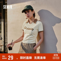 Semir 森马 POLO衫女短款小心机撞色夏季复古字母紧身套头衫109324115006