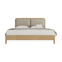 曲美家居(QM)床实木床1.8米x2米生态皮软靠卧室结婚白蜡木简约大床 森屿软包床 奶油色