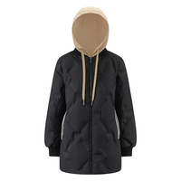 艾莱依羽绒服女假两件短款连帽宽松时尚保暖棒球服外套 炭黑165