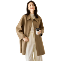初申100%纯羊毛毛呢大衣女百搭通勤厚实保暖双面呢大衣外套S144G1016 浅卡其