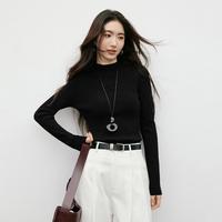 红袖 2025秋季女装【天衣无缝】竖坑条正肩长袖半高领针织衫