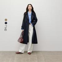 红袖 2025秋季女装英伦风系带双排扣插肩袖翻驳领风衣外