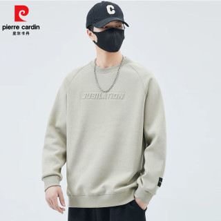 皮尔卡丹运动休闲卫衣男秋冬季圆领套头衫打底长T针织宽松运动潮流上衣款 竹灰 【薄款】 2XL