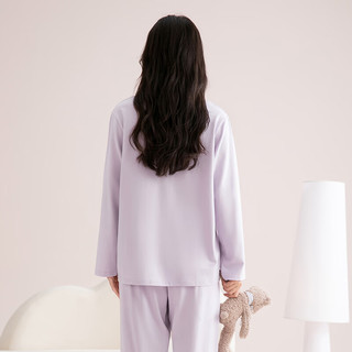芬腾睡衣女100%纯棉2025秋季撞色V领小熊外穿柔软长袖家居服套装 浅紫 L