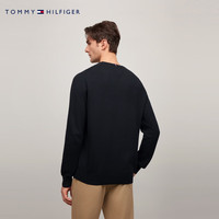 TOMMY HILFIGER【柔软纯棉】秋冬男装简约绣标休闲纯色打底圆领针织衫毛衣 【纯色圆领】-黑色012 S （：120-135斤）