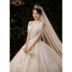 一字肩婚纱新款2025新娘小个子主婚纱法式宫廷风高级质感礼服轻奢