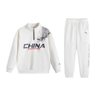 安踏 加厚加绒套装China国潮男童卫衣长裤秋冬保暖儿童运动套装