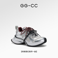 【杨超越同款】GGCC银核风暴秋季厚底绑带老爹鞋女时尚休闲鞋子女 银色 34