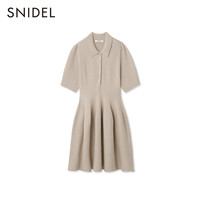 SNIDEL 秋冬简约纯色短袖翻领收腰针织连衣裙SWNO234128
