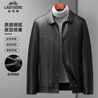 老爷车【仿皮皮衣】皮衣男中老年春秋商务休闲翻领皮衣男士夹克外套男装 黑色 4XL