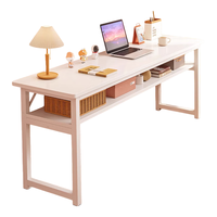 修乐简约风双人长条桌子长方形工作台卧室墙边窄条书桌成人家用学习桌 【双层】拉丝黑橡木100*40*74cm