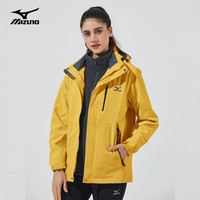 美津浓(MIZUNO)户外冲锋衣三合一男女同款连帽宽松防风保暖登山服 姜黄 L L (男女同款)